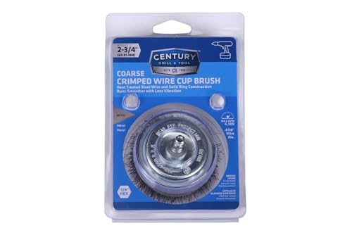 Century Drill & Tool 76221 Drill Cup Wire Brush, 2-3/4" Coarse & Crimped | 1/4" shank, 0." wire diameter, cuts steel & metal, heat and rust resistant coating - size: 2-3/4-Inch Coarse