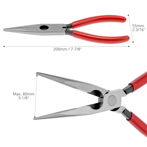 QWORK Long Nose Pliers 8 Inch, Precision Cutting and Gripping Tool for Electricians Mechanics and DIY, Needle Nose Plier for Home and Workshop