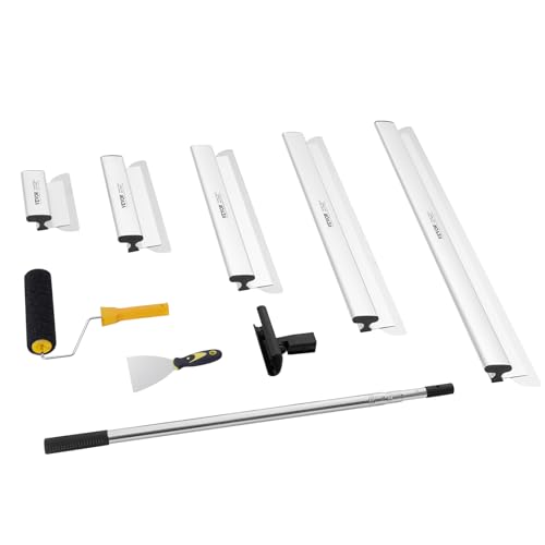 VEVOR Drywall Skimming Blade Set (10/16/24/32/40 inch) with 34-81.6 inch Extension Handle, Professional Stainless Steel Knife for Gyprock, WallBoard, and Plasterboard Skim Coating - size: 10"+16"+24"+32"+40", style: With Extension Handle