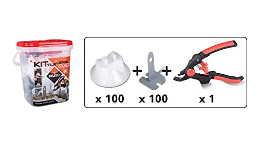 RUBI Tile Level Quick Set Leveling System, Model 2941, Ideal for Laying Large-Format Tiles, Compatible with Tiles 3-16 mm Thick, Set of 100 Strips + 100 Caps