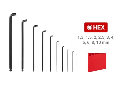 TEKTON Short Arm Ball End Hex L-Key Set, 10-Piece | KLX91212 - size: 10-Piece (1.3-10 mm)