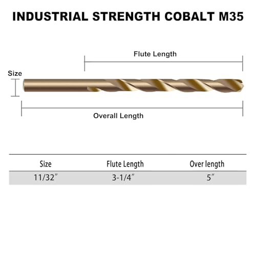 GMTOOLS 11/32 inch Cobalt Drill Bits, M35 HSS, 135 Degree Tip, Jobber Length Twist Drill Bit Set for Hard Metal, Stainless Steel, Cast Iron, Wood and Plastic, with Storage Case, Pack of 3 - style: M35-11/32-3PCS