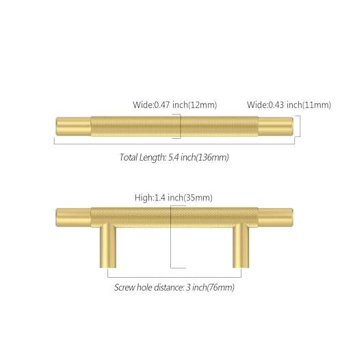 Asidrama 10 Pack 3 Inch(76mm) Brushed Gold Knurled Kitchen Cabinet Handles, Cabinet Pulls Kitchen Cabinet Hardware for Cupboard Drawer Pulls - color: Brushed Gold, size: 3" Hole Center