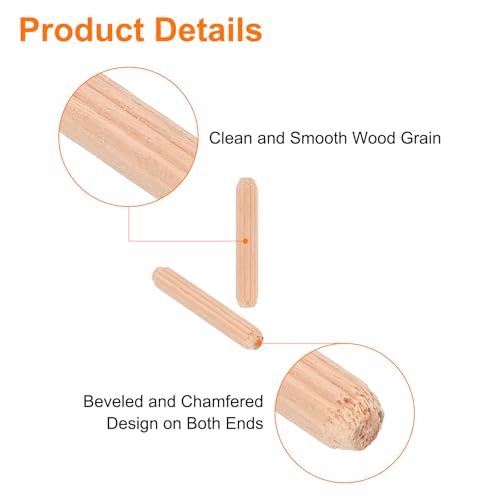 uxcell 100Pcs 1/5" x 1-1/6" Wooden Dowel Pins, Wood Dowels Rods, Furniture Woodworking Grooved Fluted Pin, Wooden Dowels Fluted for Craft, DIY Projects - size: 1/5" x 1-1/6"