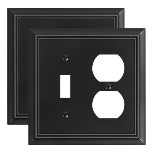 2-Pack Natural Bamboo Fiber Combo Toggle/Duplex Light Switch Cover Plate - color: Matte Black, size: 1 Toggle/1 Duplex 2PK