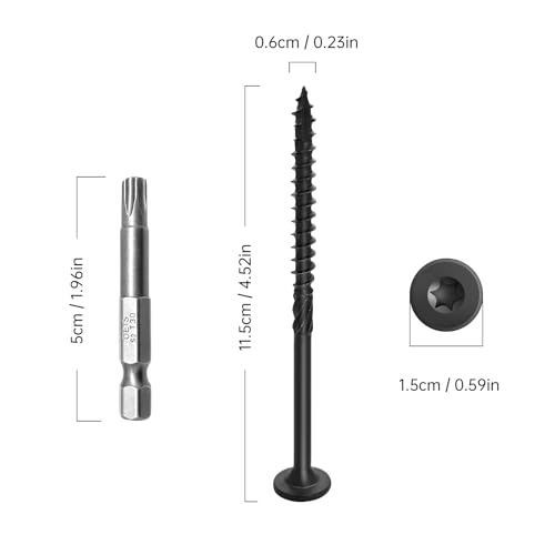 4-1/2 Inch Structural Wood Screws Black 50Pcs | Heavy Duty Deck Screws, Black Coated Exterior Wood/Lag/Timber Screws T30 Star Bit, Rust Resistant (#14 x 4-1/2") - color: Black, size: #14×4-1/2"
