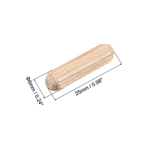 uxcell Wooden Dowel Pins 36pcs 6x25mm(1/4"x1") Fluted Beveled Ends Wood Dowel Pegs Kiln Dried Hardwood for Woodworking Furniture Shelf - size: 6x25mm