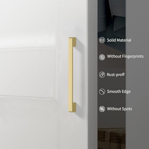 Brushed Gold Cabinet Pulls and Handles, 6.3 Inch, 10 Pack - color: Brushed Gold, size: 6.3"/160MM Hole Center
