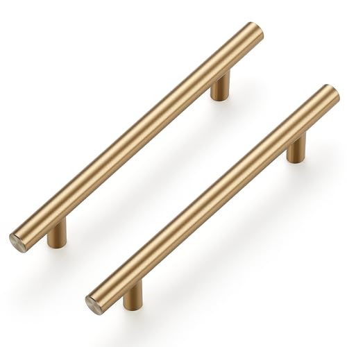 Ravinte Cabinet Pulls,7.38" Length, 5" Hole Center,Champagne Bronze,30 Pack | Round T-Bar Shape, Kitchen Drawer Pulls, Stainless Steel Feel, Cabinet Handles, For Cupboards, Drawers, Dressers, Cabinets - color: Champagne Bronze