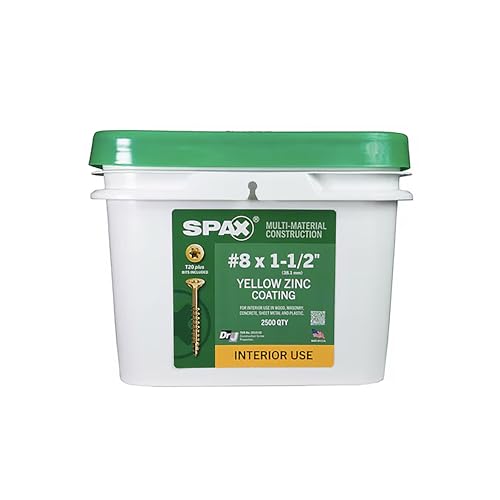 SPAX #8 x 1-1/2" Interior Flat Head Wood Screws Construction Framing Torx T-Star Plus (2500 EA) Bulk Pail Includes 4 Bits Countersunk Flush Finish - size: #8 x 1-1/2"