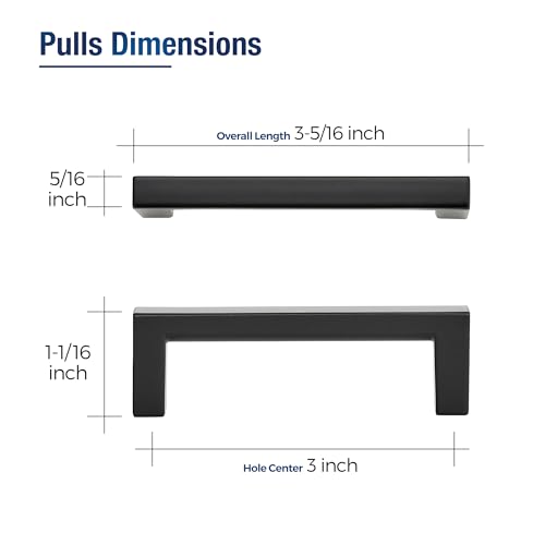 JOY DECOR Matte Black Cabinet Pulls Slim Square Handles, 3 Inch, 10 Pack - size: 3 Inch Hole Center