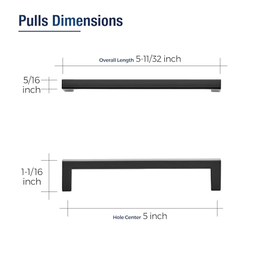 JOY DECOR Matte Black Cabinet Pulls Slim Square Handles, 5 Inch, 10 Pack - size: 5 Inch Hole Center