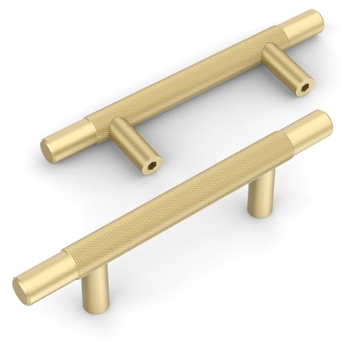 Amerdeco 10 Pack Brushed Gold Knurled Cabinet Pulls 3 Inch Hole Centers Kitchen Cabinet Handles Hardware Kitchen Handles for Cabinets Handles IH0006… - color: Brushed Gold, size: 3"/76MM Hole Center