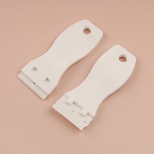 Plastic Razor Scraper with 10pcs Double Edged Plastic Blades Hair Extension Tool for Debris Sticker Label on Glass Windows Removal Scraper Tool (White&White)