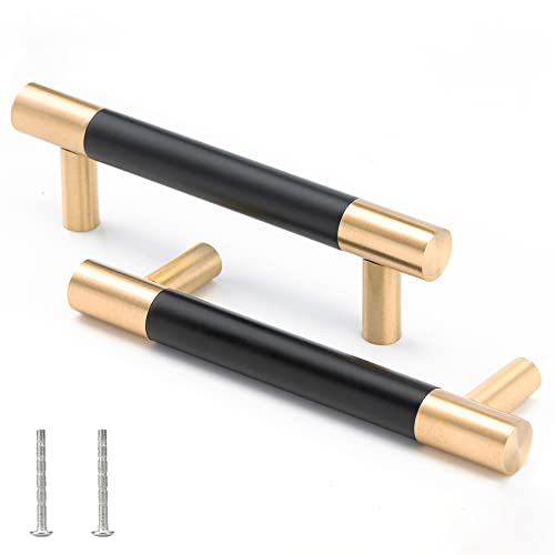 Linkaa 10 Pack 3.7 inch(96mm) Brass Cabinet Handles Gold Drawer Pulls with Black Planting, Kitchen Hardware for Cabinets Cupboard Handles Dresser Knobs Black - size: 96 mm