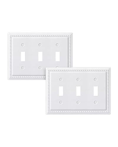DEWENWILS 2 Pack Metal Outlet Covers, Tripple Toggle Wall Plate Cover - color: White Decorative, size: 3 Toggle 2PK