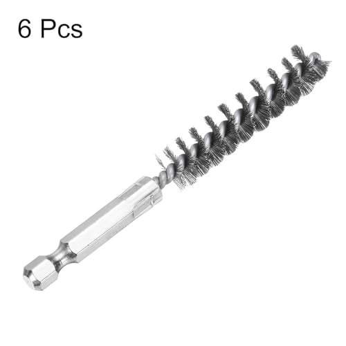 HARFINGTON 6Pcs Stainless Steel Bore Brush 11mm Dia 4" Long Cleaning Twisted Wire Brush with Handle 1/4" Hex Shank for Tubes, Ports, Bearings - size: 11mm