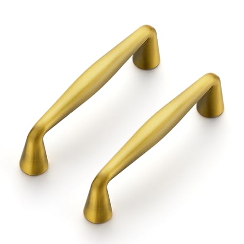 Ravinte Brushed Brass Cabinet Handles Solid Handles,3 Inch,5 Pack - color: Brushed Brass, size: 3 Inches Hole Center