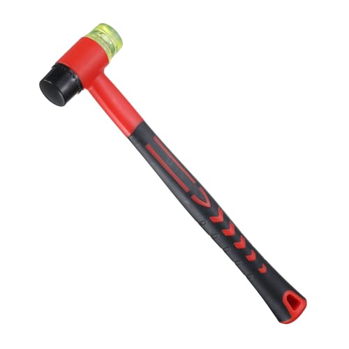 uxcell Rubber Mallet Double-Faced with Non-Slip Plastic Grip Rubber Hammer with Soft/Hard Replacement Mallet for Leather Crafts Tile Vinyl Woodworking Flooring Installation, Red