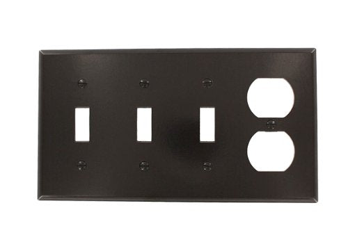 Leviton 4-Gang 3-Toggle 1-Duplex Device Combination Wallplate, Standard Size, P38, Brown - color: Brown