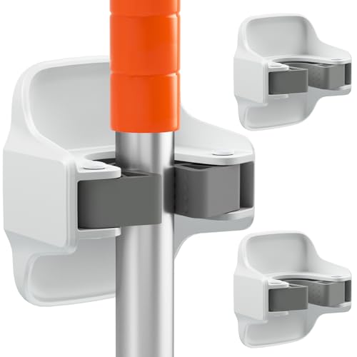 reliahom Broom Holder Wall Mount Mop Grippers organizer wall hanging, 3Pack - color: White, size: 3 Pack 1Rack