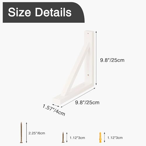 OVOV 2 Pack Wall Mount Wooden Shelf Brackets Triangle 10 Inch White - color: White, size: 10 Inch