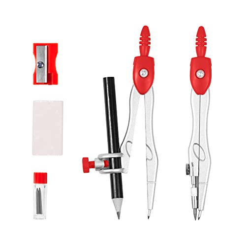 Unjoo Geometry Set 10 Pcs Student Supplies, Protractor and Compass (Red) - color: Red1