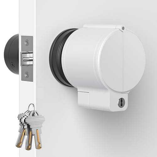 AST Adjustable Door Knob Cover with High Security Cylinder and 3 Brass Keys - color: Matte white with brass keys