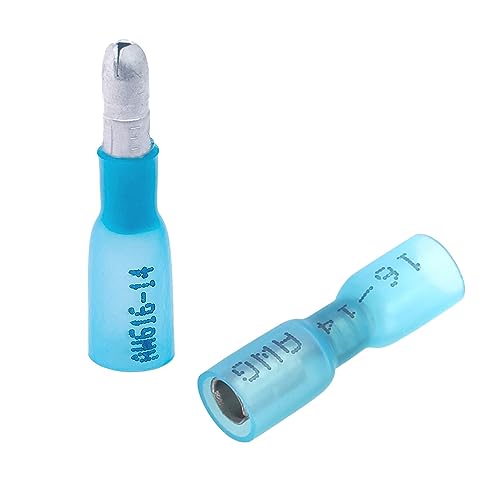 200PCS Heat Shrink Bullet Connectors, Bullet Terminals, Female and Male Crimp Connectors for Watercraft, Electronics, Automotive AWG16-14-Blue - color: Blue AWG16-14