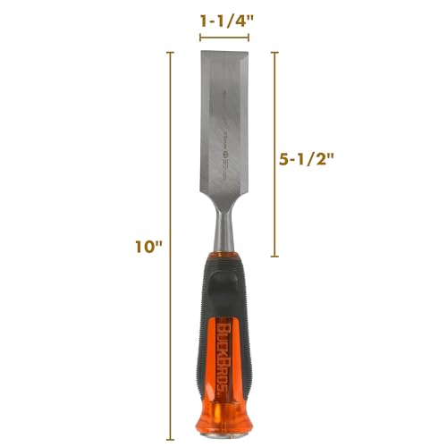 Buck Bros. 74817 1-1/4 Inch Wood Chisel, Full Tang Wood Carving Tools, Woodworking Tools for Carpentry, Trim Work, and DIY Projects, Hardened Steel Blade, Beveled Edge, Durable Non-Slip Handle - size: 1-1/4 Inch