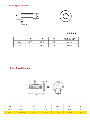 10-Pack M6x45mm Rivet Countersunk Hex Socket Cap Bolts and Hex Head Barrel Nuts for Furniture Cribs Chairs, Nickel Plated - size: M6 x 45mm 10-Pack