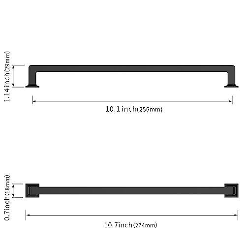 Asidrama 10 Pack 10 inch Matte Black Kitchen Cabinet Handles | Heavy-Duty Solid Zinc, 2 Screw Sizes, 10" Hole Center(256mm), Cupboards, Drawers, Dressers, Furniture, Hardware - color: Matte Black, size: 10" Hole Center(256mm)