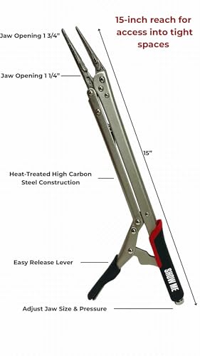 15" Extended Reach Locking Pliers with Non-Slip Grip Handle – Heavy Duty Long Nose Vise Grip for Tight Spaces – Corrosion Resistant Steel – Quick-Release Lever