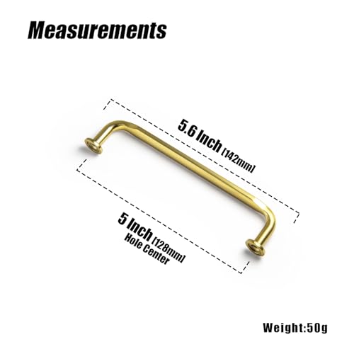 12 Pack Brushed Gold Zinc Alloy Cabinet Handles - 5''(128mm) Hole Center Cabinet Pull Hardware for Bedroom, Kitchen L101 - color: Brushed Gold, size: 5'' Hole Center
