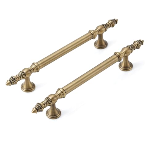 5 Pack | Cabinet Handles | Solid Brass | 4 Inch Hole Center | Brushed Antique Brass |Classic Cabinet Pulls for Furniture Kitchen ＆ Bathroon Fixture - size: 4 Inch Hole Center