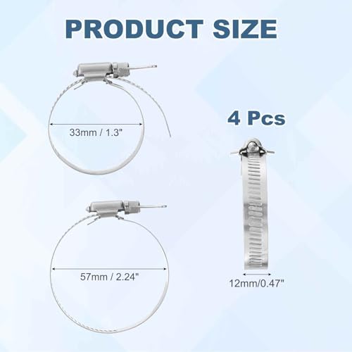 HARFINGTON 4pcs Hose Clamps 1.3"-2.2" (33-57mm) Adjustable 304 Stainless Steel Worm Gear Hose Clamps Assortment Kit for Plumbing Dryer Vent Automotive Dust Collector - size: 33-57mm