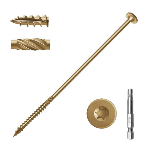 50 pcs Yellow Structural Wood Screws 8 inch | Heavy Deck Screws with T30 Star Bits, Rust Epoxy Coated, for Timber/Log/Landscape Timber (#14 x 8 Yellow) - color: Yellow, size: #14×8"