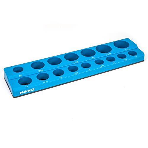 NEIKO 03976A Magnetic Socket Holder, 1/2” Drive, 3/8”- 15/16” SAE, Shallow & Deep Sockets Tray, Standard Socket Set Organizer, Socket Organizers for Toolboxes Trays, Scratch Free Mounting - size: 16 Hole Magnetic Organizer, 3/8 - 1-1/4", style: 1/2" Drive