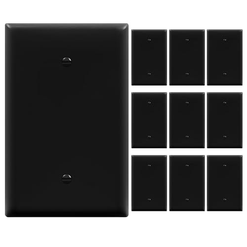 ENERLITES 10 Pack Oversized Blank Wall Plate Cover, 1-Gang, Black - color: Black, size: Over-Size