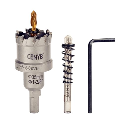 1-3/8" (35mm) Tungsten Carbide Tipped Hole Saw with 2Pcs Titanium-Plated Pilot Drill Bits for Hard Metal,Stainless Steel,Iron,Aluminum Alloy,Wood and Plastic - size: 35mm | 1-3/8"