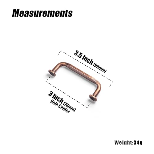 12 Pack Antique Copper Zinc Alloy Cabinet Handles - 3''(76mm) Hole Center Cabinet Pull Hardware for Bedroom, Kitchen L101 - color: Antique Copper, size: 3'' Hole Center