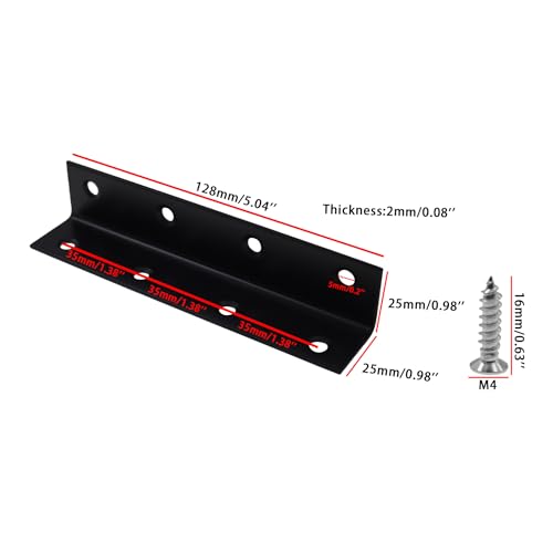 Long L Bracket,ULIFESTAR Black Corner Brace Brackets,Stainless Steel Corner Brackets,Heavy Duty Shelf Bracket,Metal Right Angle Bracket for Wood,128*25mm/5.04*0.98'' 4 PCS - size: 128*25mm/5.04*0.98''