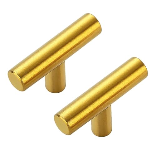 3 Pack Brushed Brass Cabinet Knobs, 2in Length T Bar Drawer Pulls | Single Hole Grip, Stainless Steel Build, Kitchen Cabinet Restyle, For Drawers, Dressers, Cupboards, Closet Doors - color: Brushed Brass, size: 3 Pack, style: T Bar