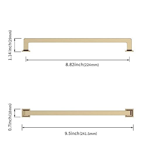Asidrama 10 Pack 9 inch Brushed Brass Kitchen Cabinet Handles | Heavy-Duty Solid Zinc, 2 Screw Sizes, 9" Hole Center(224mm), Cupboards, Drawers, Dressers, Furniture, Hardware - color: Brushed Brass, size: 8.8" Hole Center(224mm)