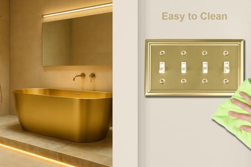 OKAWYC Quadruple Toggle Light Switch Cover Adler Metal Wall Plate, 2-Pack Brushed Brass 4 Gang, Light Switch Cover Decorative Wallplate, Durable - size: 4 Toggle