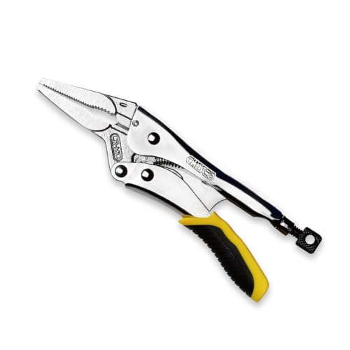 CHESCO 6-inch Long Nose,2nd Gen Easy Release Patented Force-Saving Locking Pliers, Premium Cr-Mo Steel Vise-Grips for Welding, Automotive, HVAC & Plumbing,Cureved jaw Locking Pliers - size: 6 inch