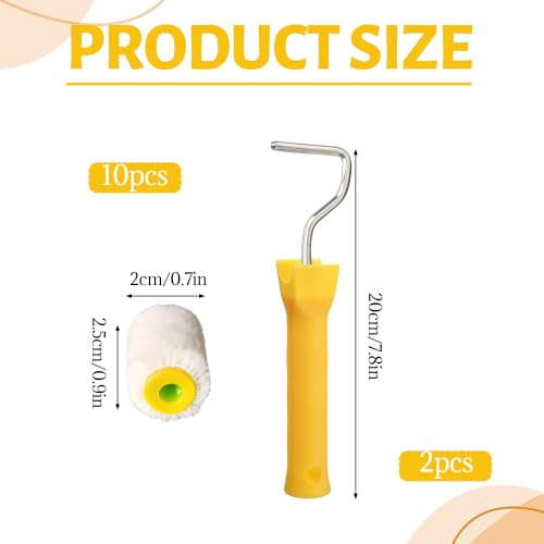 10 Pcs Small Paint Rollers 1 inch with 2pcs Robust Handle, Touch-Ups,White
