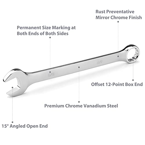 11-Piece SAE Combination Wrench Set in Roll-up Pouch, Non-Skip Inch Sizes 1/4 to 3/4” | Chrome Vanadium Steel with Mirror Finish | Ideal for General Household, Garage Workshop, Auto Repairs and More - size: 11-Piece SAE Set