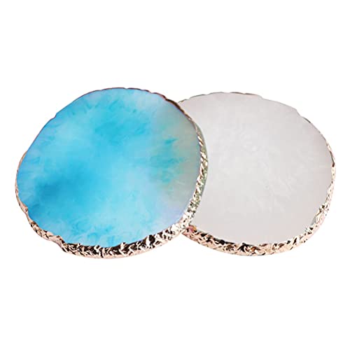 2 Pieces Resin Nail Art Palette, Nail Art Painting Gel Palette Gold Edge Color Makeup Display Board Nail Art Display Cosmetic Mixing Tools - color: Blue, White