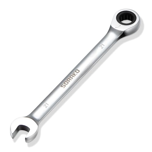 SORAKO 21mm Ratcheting Combination Wrench, Chrome Vanadium Steel Gear Wrench, Industrial Grade Cr-V Steel Gear Spanner, Household Garage Tools(Metric) - style: 1-21mm Metric